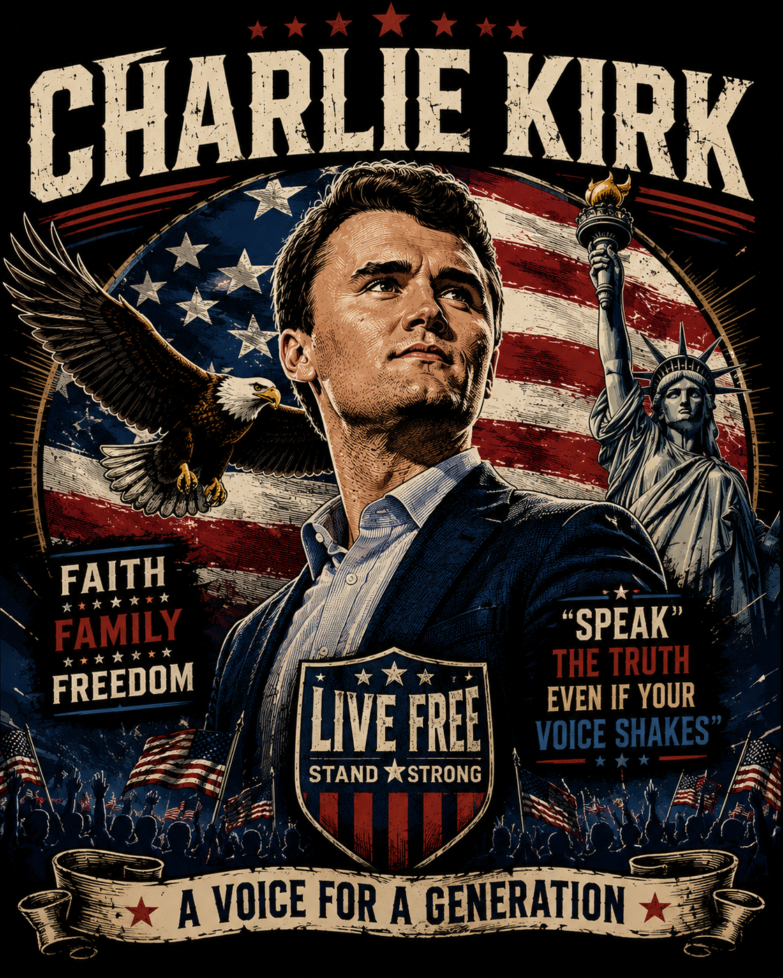 Charlie Kirk 'Live Free, Stand Strong' commemorative artwork
